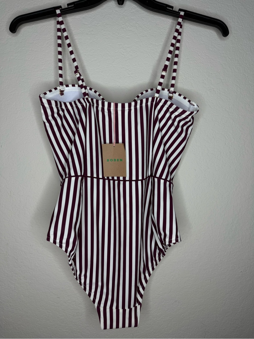 BODEN Women’s Rhodes Cup-Size Swimsuit | Chocberry, Ivory Stripe Size 34DD - Picture 5 of 12